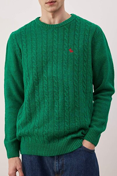 Trendyol Collection Πράσινο πουλόβερ με λαιμόκοψη με ζωικό σχέδιο TMNAW26KZ00006