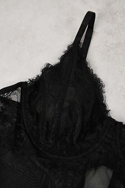 Trendyol Curve Чорна безкапсульна балерина з мереживом, великий розмір, фантазія Babydoll TBBAW26DH00000