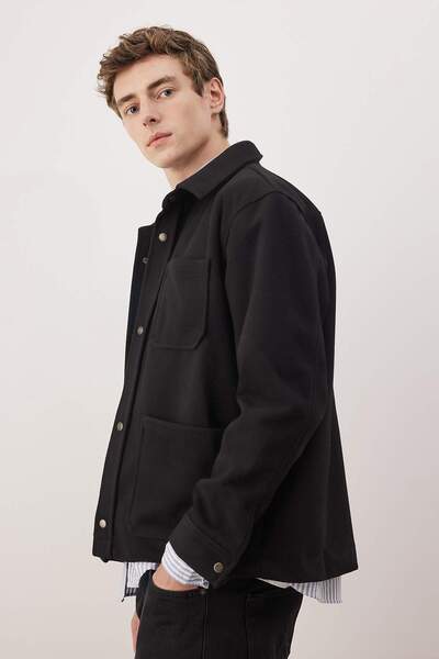 Trendyol Collection Black Regular Fit Cashmere Winter Men's Shirt Jacket Tmnaw26Go00000