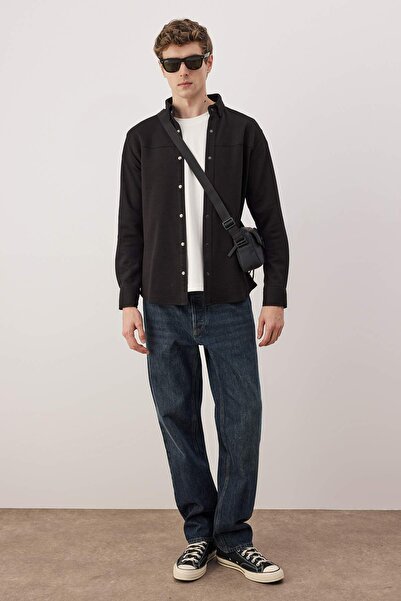 Trendyol Collection Black Regular Fit Textured Men's Shirt Tmnaw26Go00023