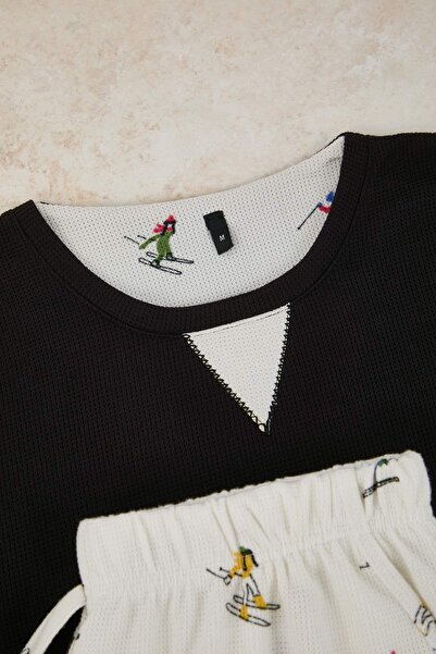 Trendyol Collection Black Regular Soft Waffle Knitted Pajama Set Tmnaw26Pt00069