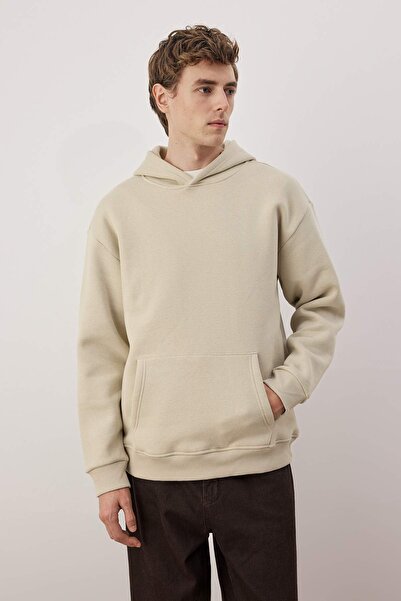 Trendyol Collection Stone Oversize/Wide Cut Hooded Sweatshirt with Embroidery Detail on the Back Tmnaw25Sw00142