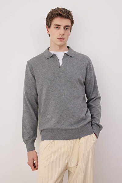 Trendyol Collection Gray Regular Polo Neck Plain Sweater Tmnaw26Kz00009