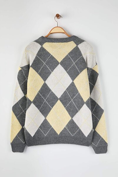 Trendyol Collection Сірий Regular Велосипедний комір Картатий / Клітинка Казак TMNAW26KZ00000