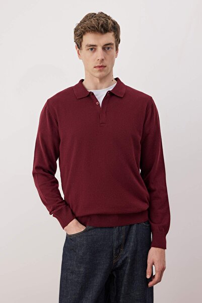 Trendyol Collection Burgundy Regular Polo Neck Plain Sweater Tmnaw26Kz00009