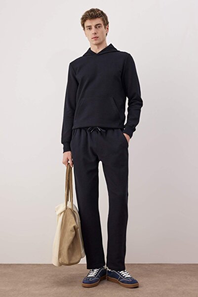 Trendyol Collection Navy Blue Regular/Normal Cut Textured Pipe Leg Sweatpants Tmnaw26Ea00017