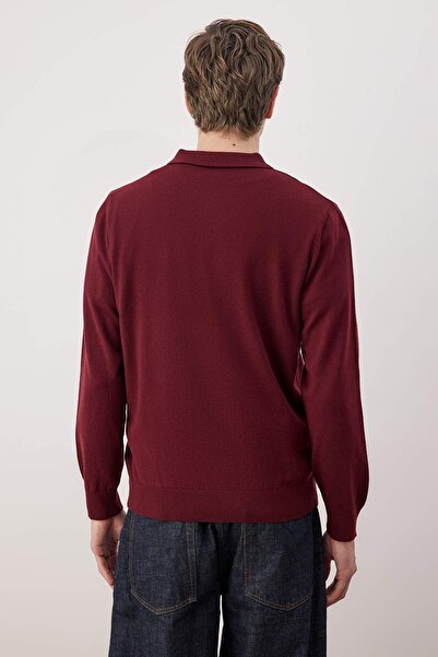 Trendyol Collection Burgundy Regular Polo Neck Plain Sweater Tmnaw26Kz00009