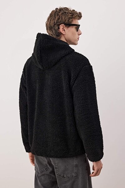 Trendyol Collection Black Unisex Oversize/Wide Cut Sherpa Fleece/Plush Hooded Sweatshirt Tmnaw25Sw00147