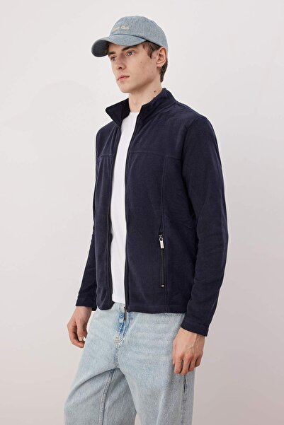 Trendyol Collection Navy Blue Regular/Normal Cut Zippered Fleece Sweatshirt Tmnaw26Sw00063