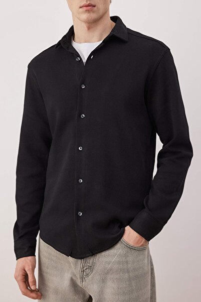 Trendyol Collection Black Regular Fit Textured Men's Shirt Tmnaw26Go00019