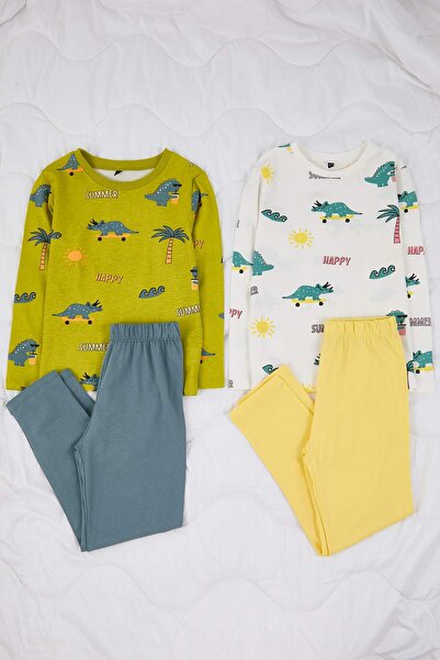 TRENDYOLKIDS Mehrfarbig bedrucktes gestricktes Pyjama-Set für Jungen TKDAW26PT00016