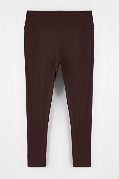 Trendyol Curve Brown Soft Brushed Fabric Reflector Print Detailed Full Length Knitted Sports Leggings Tbbaw26Bv00007