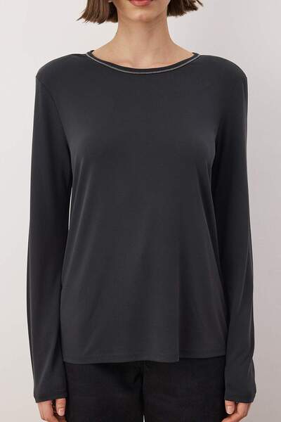 Trendyol Collection Anthracite Modal Collar Stone Detail Crew Neck Knitted Blouse Twoaw26Bz00351
