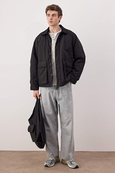 Trendyol Collection Black Regular Fit Velvet Collar Men's Winter Coat Tmnaw26Mo00019