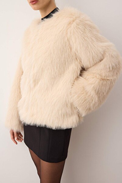 Trendyol Collection Ecru Oversize kožený kabát TWOAW25MO00133