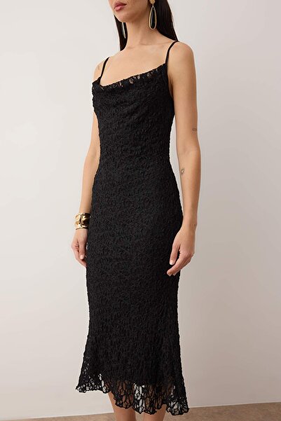 Trendyol Collection Black Lace Midi Lined Cocktail Dress Tpraw26El00099