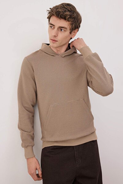 Trendyol Collection Stone Regular/Normal Cut Hooded Textured Sweatshirt Tmnaw26Sw00068
