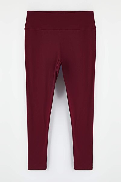 Trendyol Curve Burgundy Soft Brushed Fabric Reflective Print Detailed Full Length Knitted Sports Leggings Tbbaw26Bv00007