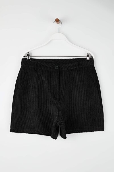 Trendyol Curve Black Corduroy Woven Plus Size Shorts Tbbaw26Ap00008