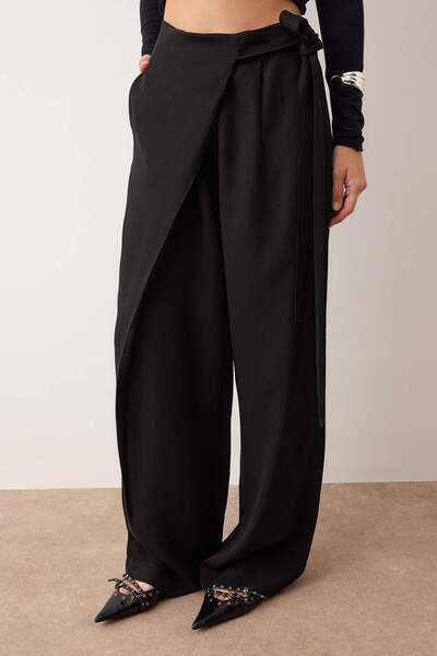 Trendyol Collection Black 100% Tensel Soft Buttoned Cross Closure Wide Leg Pants Twoaw26Pl00142