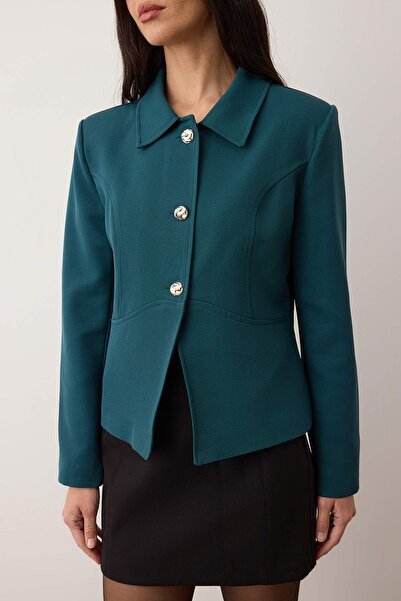 Trendyol Collection Μπουφάν από υφαντό βενζίνη διακοσμητικά κουμπιά τεμαχίων TWOAW26CE00063