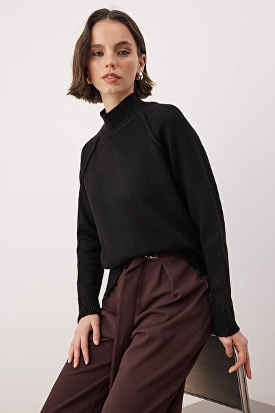 Trendyol Collection Black Soft Textured Wide Fit Knitwear Sweater Twoaw26Kz00191