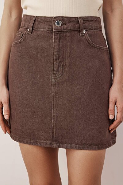 Trendyol Collection Light Brown Mini Basic Denim Skirt Twoaw26Et00049