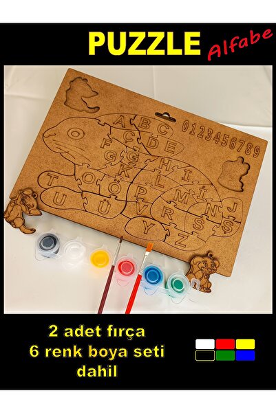 Self Power Boyamalı ahşap alfabe tavşanlı yapboz + boya seti ve fırçalar