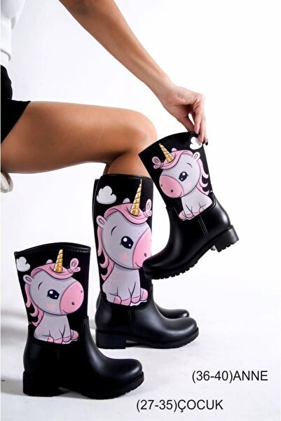 Sea&Blue Мама і дочка Комбінація Міні-поні з принтом Плюшеві водонепроникні дощові чоботи