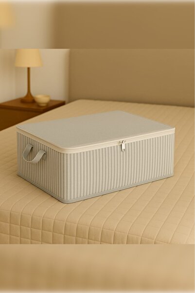 Ekici home textile 8 Adet - Antrasit Çizgili Baza Tipi Hurc - Baza Altı Büyük Boy Saklama hurcu 65 X 45 X 22 Cm