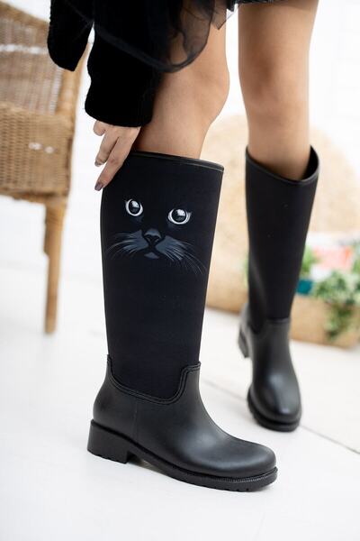 Sea&Blue Cizme de ploaie pentru femei impermeabile cu imprimeu de pisici