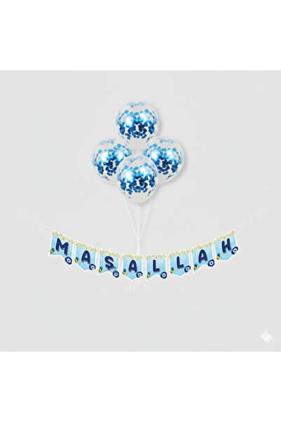 Deniz Party Store Star Detailed Mashallah Banner 4 Transparent Balloons with Confetti