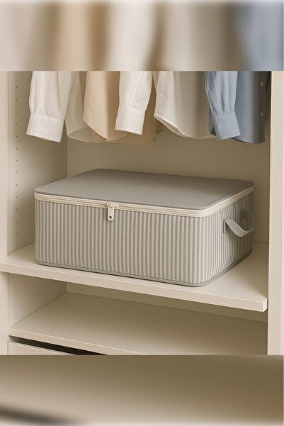 Ekici home textile 8 Adet - Antrasit Çizgili Baza Tipi Hurc - Baza Altı Büyük Boy Saklama hurcu 65 X 45 X 22 Cm