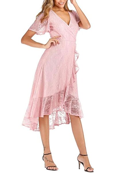 La Orchid Women's Elegant Short Sleeve High-Low Lace Evening Party Dress, L