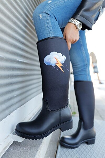 Sea&Blue Cizme de ploaie pentru femei, impermeabile, imprimate Cloud