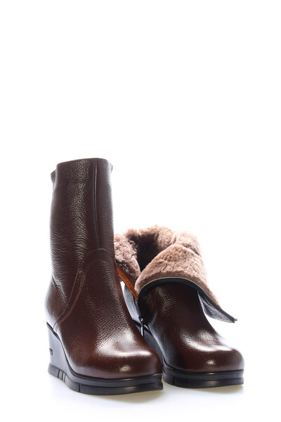 FAST STEP Γυναικείες μπότες με τακούνι από γνήσιο δέρμα και γούνα 064KZA1039