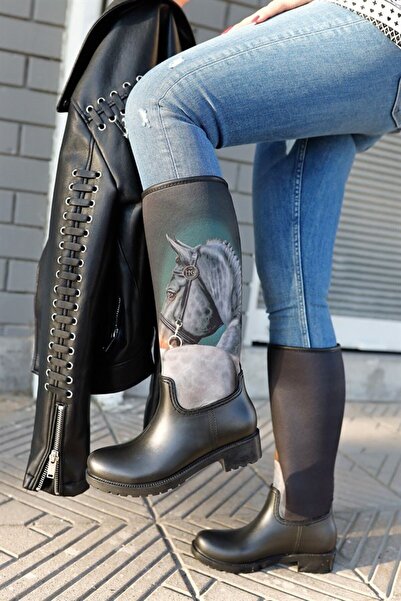 Sea&Blue Asil At Baskılı Su Geçirmeyen Kadın Yağmur Çizmesi