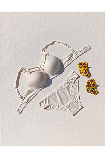 siyalife Push up Padded Cross String Tan Bra and Panty Lingerie Set