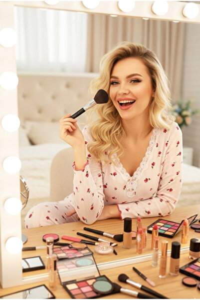 Siyah İnci White Cotton Perforated Lace Knitted Pajama Set7928-6