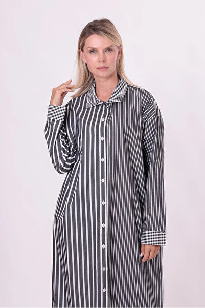 Invee uzun gomlek elbise siyah 7089