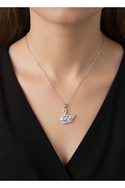 ACQUA BELLA 925 Ayar Beyaz Zirkon Taşlı Kuğu Kolye – Zarif Tasarım, Özel Hedi...