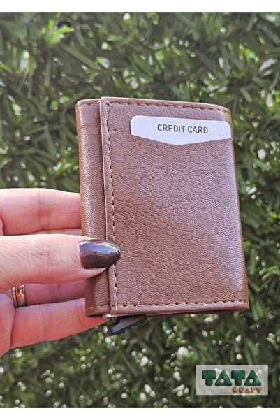 TATA CRAFT Unisex Mechanism Automatic Slide Card Holder Wallet Faux Leather