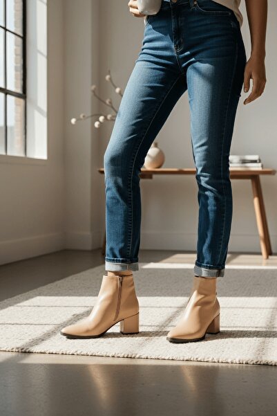 DİVOLYA Asper Nude Deri (6cm) Topuklu Günlük Kullanım Kadın Botu