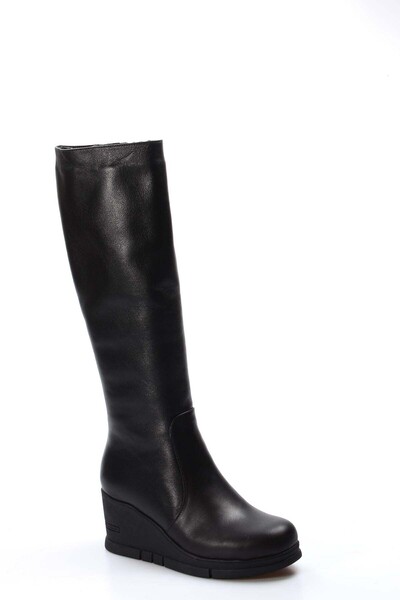 FAST STEP Cizme de damă cu toc cu pană din piele naturală și blană 064KZA1006