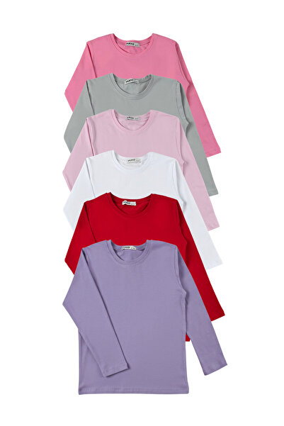 MK Mukko Kids Kız Erkek Çocuk 6'Lı Set Düz Basic Mevsimlik Uzun Kollu Tişört - Üst Badi T-shirt
