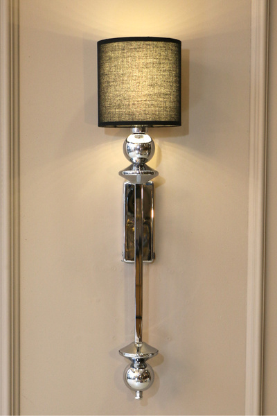 Elite Lighting Nereid Krom Renk Aplik Siyah Kumaş Başlık Şık Pilli Duvar Apliği