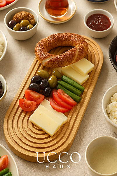 UCCO Natural Bamboo Serving Tray - 40X16X1.5Cm – Coffee, Dessert & Cheese Serving Tray Oval Slotted Serving Plate