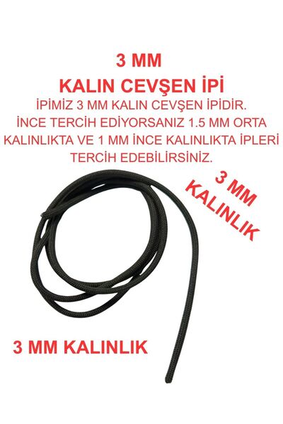 Eskişehir hobi sanat KALIN 3 mm 1 Metre Kalın Cevşen İpi Kolye İpi Muska İpi Siyah Renk ( KALIN CEVŞEN İPİ )