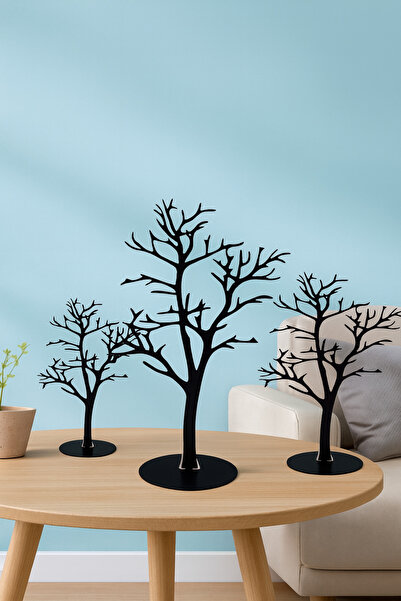 VENON 3 lü Set Boy KURUMUŞ AĞAÇ SİYAH Metal Lazer Ağaç Dekor Seti Biblo Dekor...