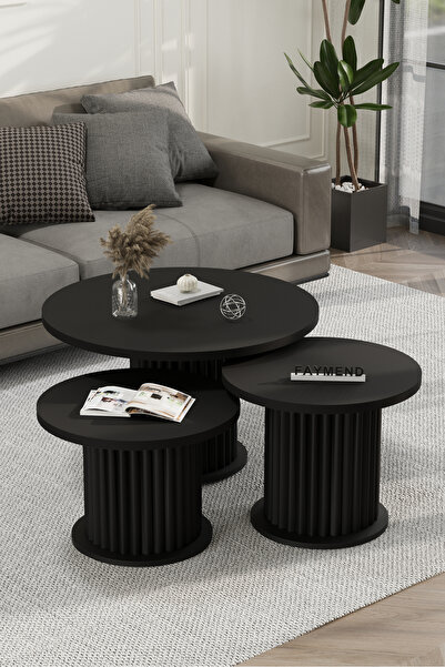 FAYMEND NUUNY Bohem Modern 3'Lü Ahşap Sehpa 'SİYAH'